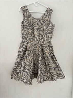 Pink Tartan Womens Sleeveless Zebra-Print Fit & Flare Dress - Gray & Cream